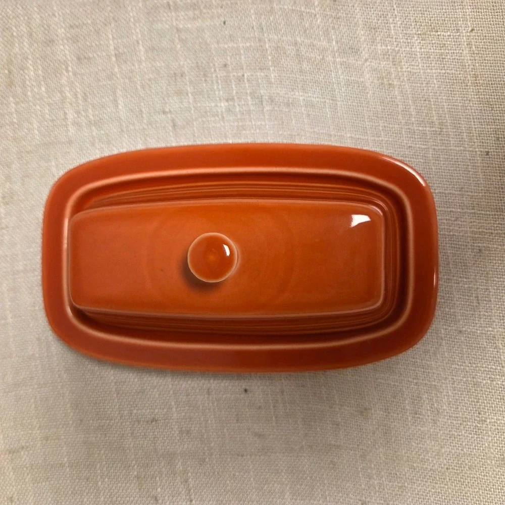 Fiesta Extra Large Covered Butter Dish Poppy Orange Ceramic USA Made